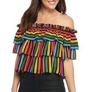 Wayf Off Shoulder Rainbow top